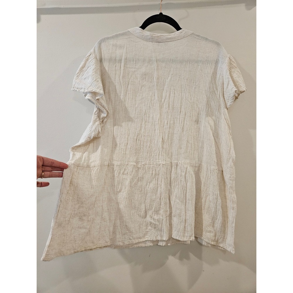 Cato Women Boho Peasant Blouse Beige Embroidered Gauze Linen Blend Plus 22/24W - Picture 7 of 11